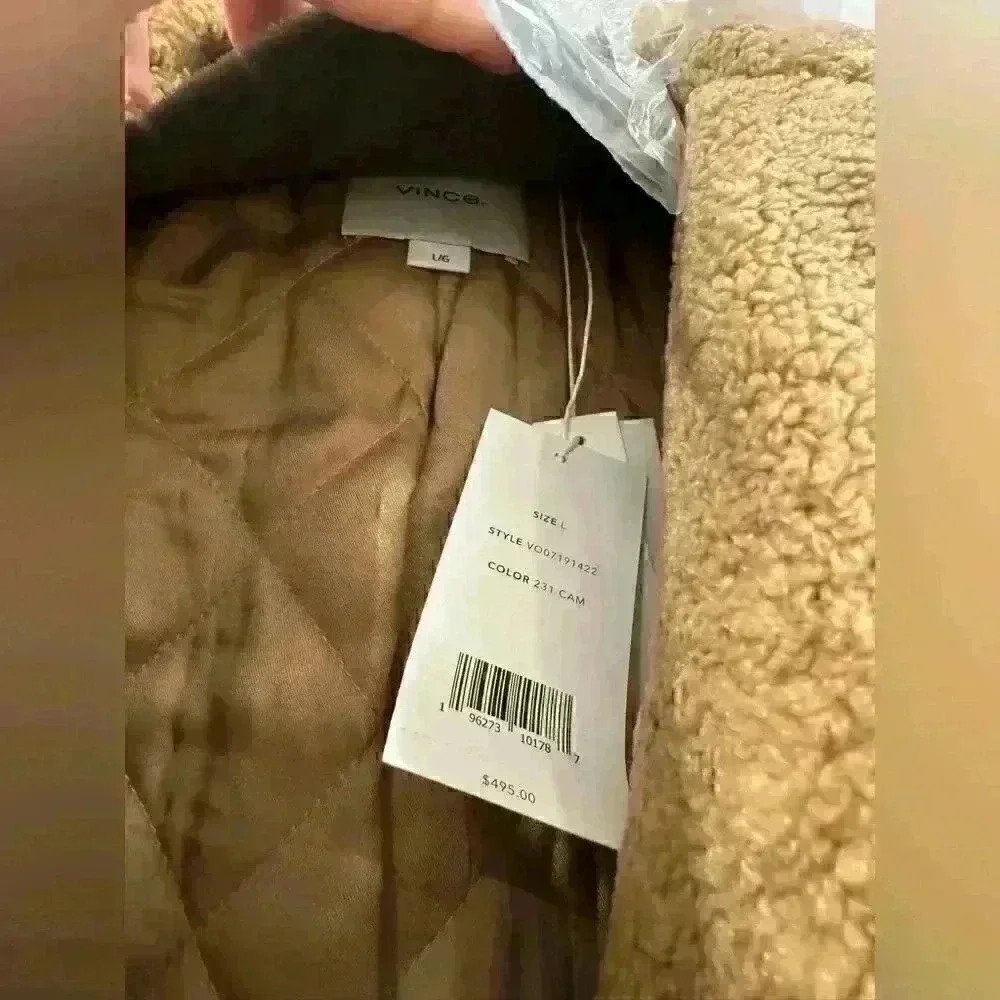 NWT VINCE faux shearling jacket in caramel Sz L - Picture 7 of 8